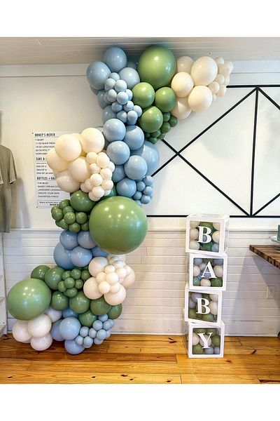 eğlencemarketi 100 Pieces Retro Storm Blue Milk Coffee and Eucalyptus Balloon Chain