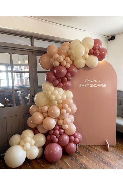 eğlencemarketi Retro Rosewood Pink Blush and Retro White Balloon Chain 100 Pieces