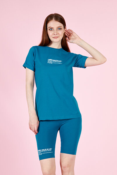 PONÇİK Tricou și Colanți de damă Set sport Bumbac 23022 Petrol