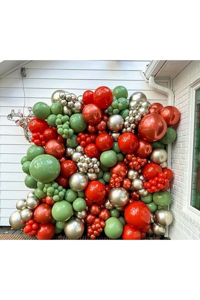 eğlencemarketi 100 Pieces Chrome Red White Gold - Retro Deep Red and Mildew Green Balloon Chain