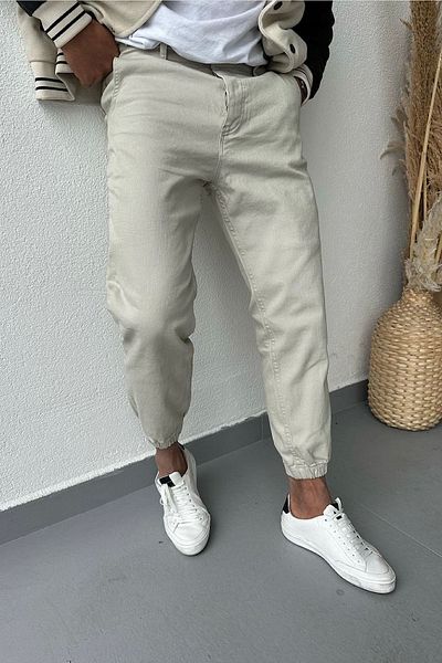 NO61 MAN Jogger Leg Elastic Lycra Cream Color Jeans