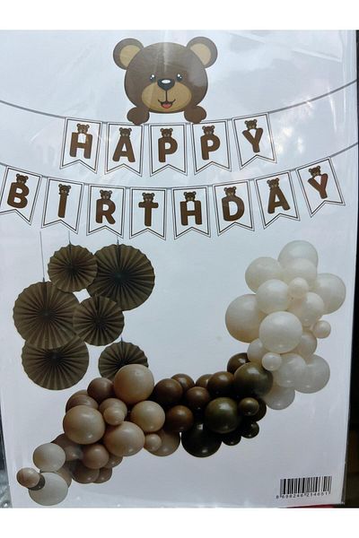 eğlencemarketi Brown Happy Birthday Banner - Teddy Bear