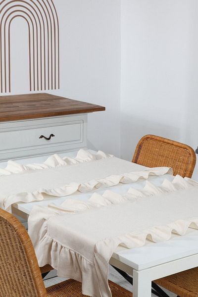 cotton maison Natural Ruffled Runner Vintage 2 Τεμάχια 40x80 εκ