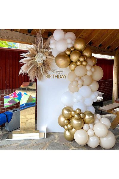 eğlencemarketi Chrome Gold Milk Coffee and White Balloon Chain 100 Pieces