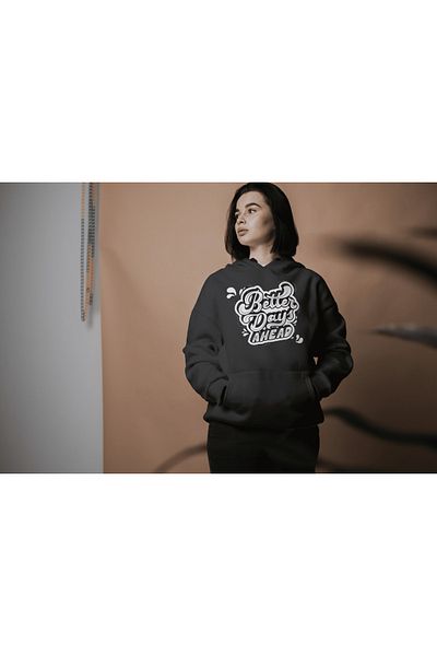 LAND MODA Φούτερ με κουκούλα μαύρο oversize - εμπριμέ