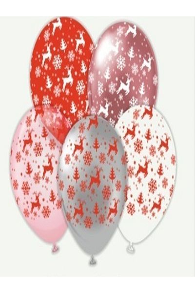 eğlencemarketi New Year's Patterned Latex Balloon 25 pcs Reindeer