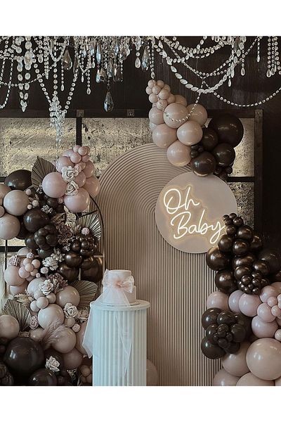 eğlencemarketi 100 Pieces Chrome Chocolate Brown Retro Pink Blush and Brown Balloon Chain
