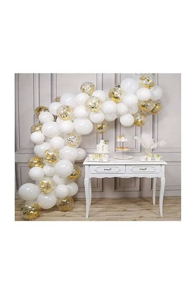 eğlencemarketi White Gold Confetti Balloon Chain Set