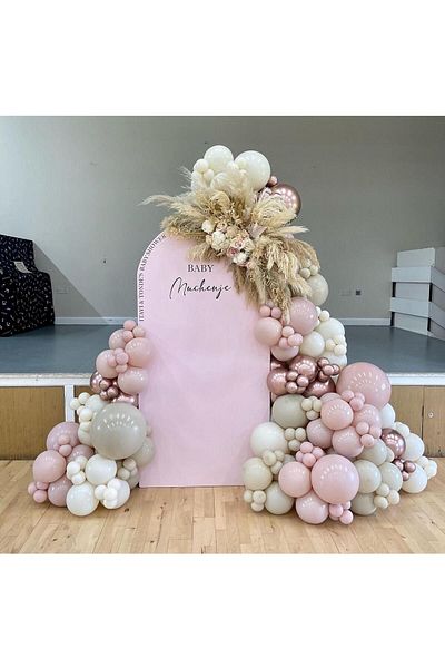 eğlencemarketi Chrome Rose Gold Pink Blush and Sea Sand Balloon Chain 100 Pieces
