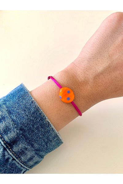 Atelier Çağla Orange Murano Bracelet with Fuchsia Bead Detail
