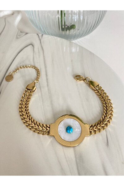 NOVARİKA Kadın Örgü Zincir Beyaz Taş Mavi Boncuk Detaylı Yüksek Kalite Kararm...