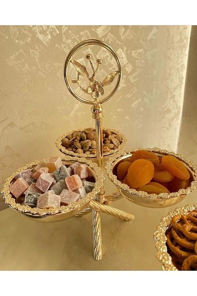İmren Collection وعاء تقديم الوجبات الخفيفة من النحاس ذو 3 أقسام