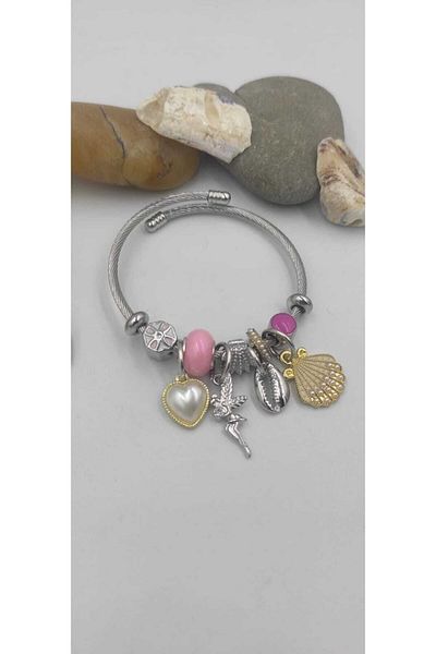 Ahzar Steel Style Seashell Charm Bracelet