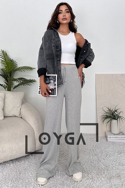 Oyga ملابس نسائية مضلعة بالازو - بنطال رياضي وبنطلون رمادي