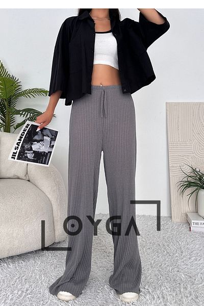 Oyga Pantaloni Palazzo cu nervuri confortabili pentru femei afumati