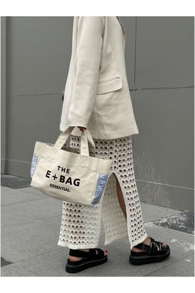 MOD10 E-bag Kanvas Gri Large Tote Bag Omuz Keten Çanta