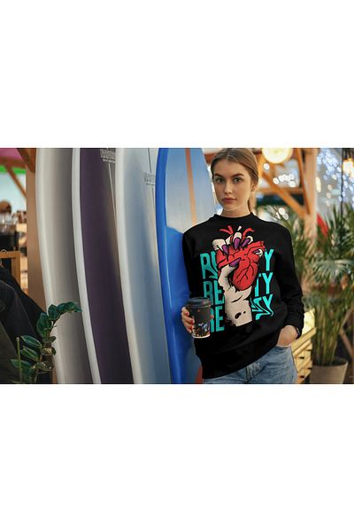 LAND MODA Φούτερ με μαύρο στάμπα oversize