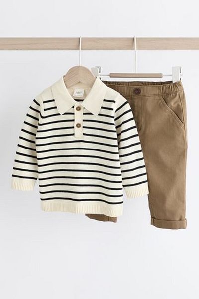 Next Baby Cotton Knitwear Striped Sweater Trousers Top and Bottom Set
