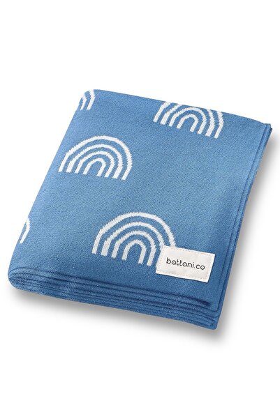 Battani.Co بطانية أطفال محبوكة للفتيات والفتيان مقاس 85 سم × 85 سم أزرق قوس قزح