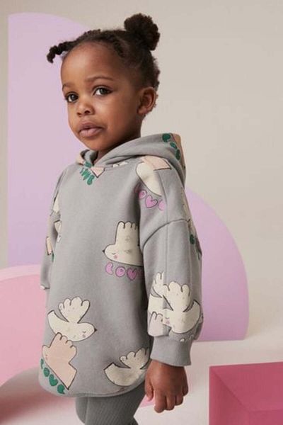 Next Baby Cotton Gray Hooded Long Sleeve Sweatshirt Tights Top and Bottom Set