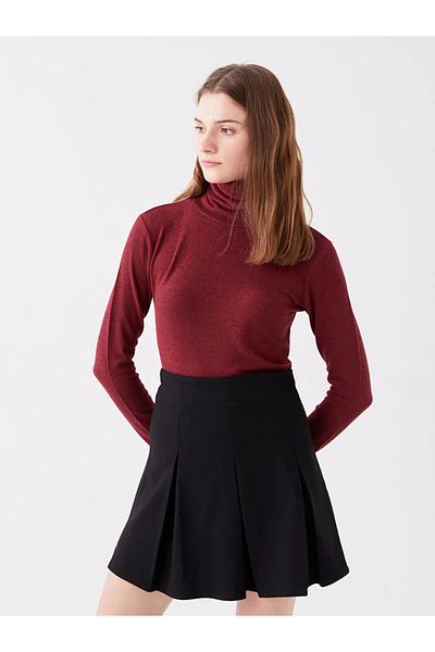 LC Waikiki Lcwaikiki Burgundy Melange Turtleneck Long Sleeve Women's Blouse
