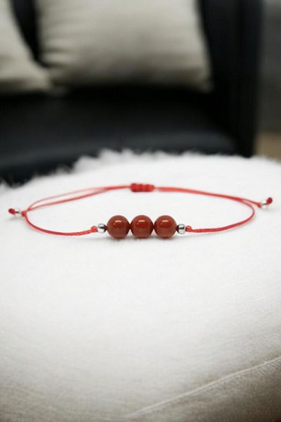 NBS Beautiful Naturel Stones Red Jasper Red Rope Stone Bracelet - Quality Ladder Closure