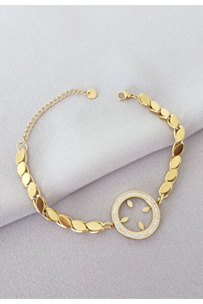 Genel Markalar Kadın Gold Arpa Çeyrek Takılan 316 L Çelik Zirkon Taşlı Bileklik