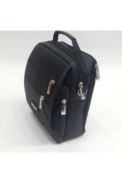 SEVENTEEN Black Fabric 6 Compartment Men's Shoulder Strap Handbag