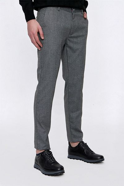 Morven Men's Gray Polyviscon Patterned Slim Fit Trousers
