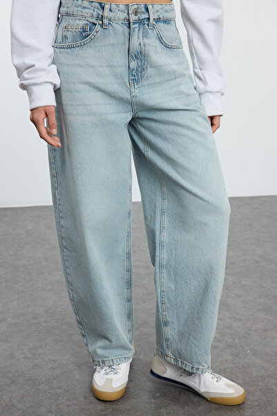 Trendyol Collection Blugi largi albastru deschis cu talie înaltă - durabil TWOAW25JE00147