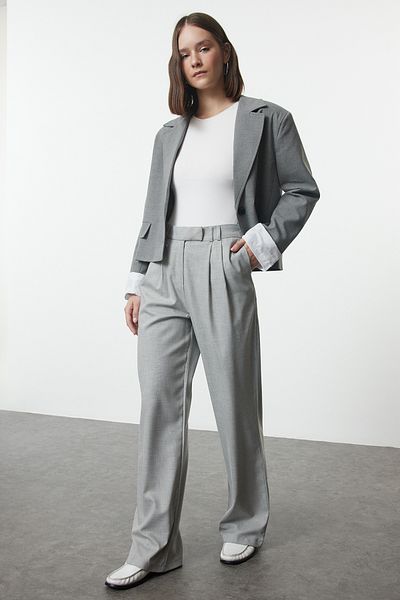 Trendyol Collection Polyviscon Gray Wide Leg Trousers - TWOAW25PL00054