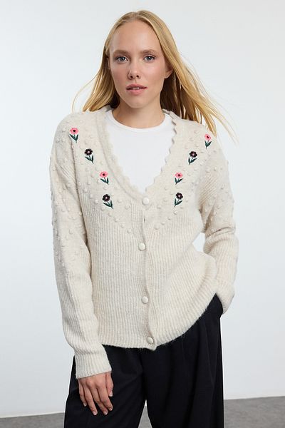 Trendyol Collection Wide Fit Embroidered Soft Knitwear Cardigan - Twoaw25Hi00317