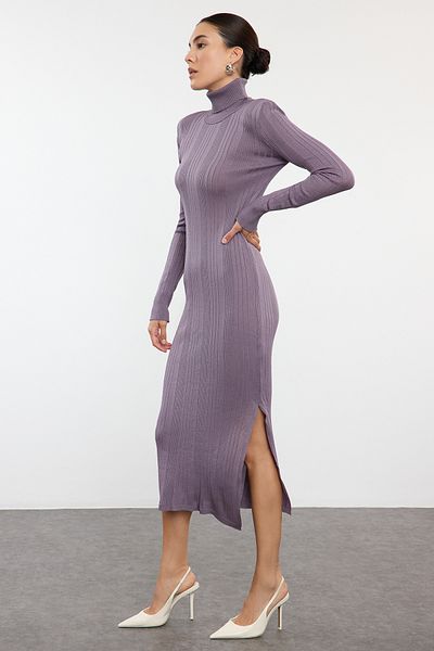 Trendyol Collection Tricotaj liliac Rochie maxi - Decolteu și fire cu sclipici TWOAW25EL00072