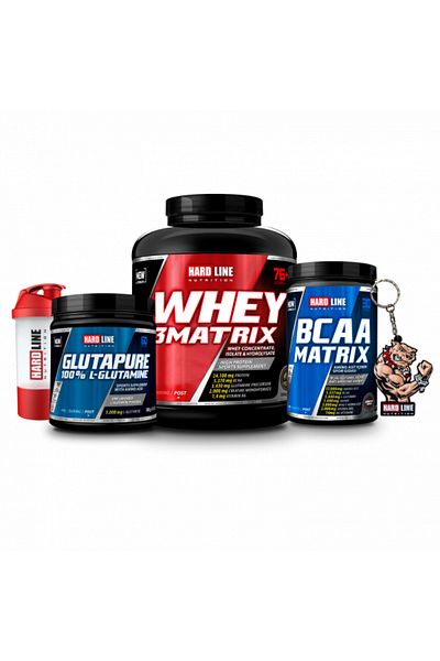 Hardline 2300gr Chocolate Bcaa Matrix - Tropical Glutapure 630gr and Shaker 300gr