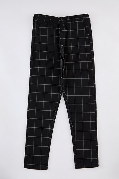 Edit by Trendyol Černé Slim Fit kostkované tkané pánské látkové kalhoty Tedaw25Pl00006
