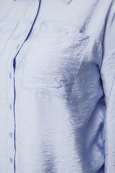 Trendyol Curve Μπλε υφαντό πουκάμισο μεγάλου μεγέθους - μακρυμάνικο, διπλή τσέπη TBBAW25AX00007