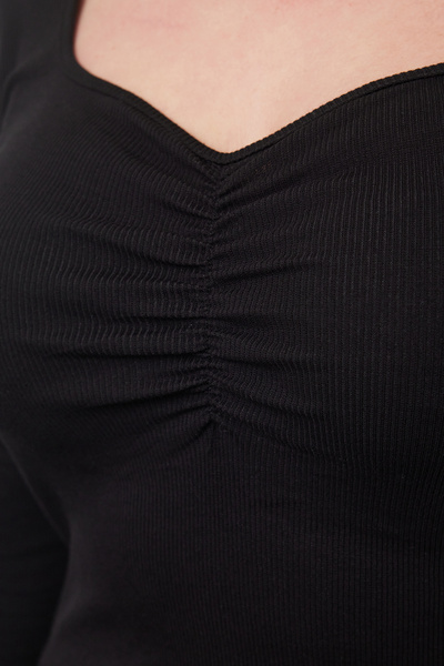 Trendyol Curve Černá košilka pletená halenka větší velikosti Tbbaw25Af00032