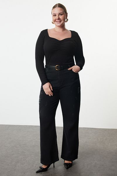 Trendyol Curve Μαύρη Καμιζόλα Πλεκτή Μπλούζα Plus Size TBBAW25AF00032