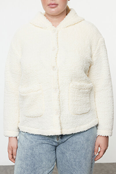 Trendyol Curve Μπεζ βελούδινο απαλό λεπτό παλτό - κανονική εφαρμογή, χωρίς επένδυση, εποχιακό Tbbaw25aw00017