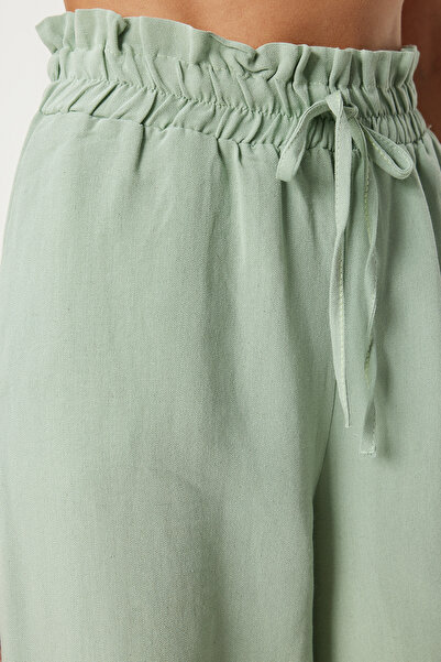 Happiness İstanbul Zelené plátěné viskózové dámské kalhoty Palazzo - FN03287