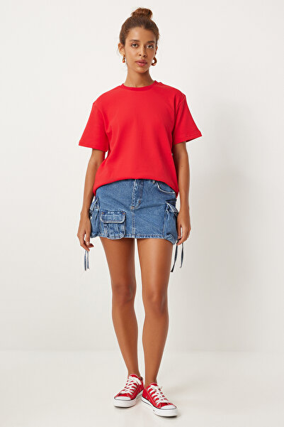 Happiness İstanbul Piros női póló - nyakú, 100% pamut, FN03265