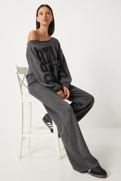 Happiness İstanbul Anthracite Printed Women's Tracksuit Set - FN03288