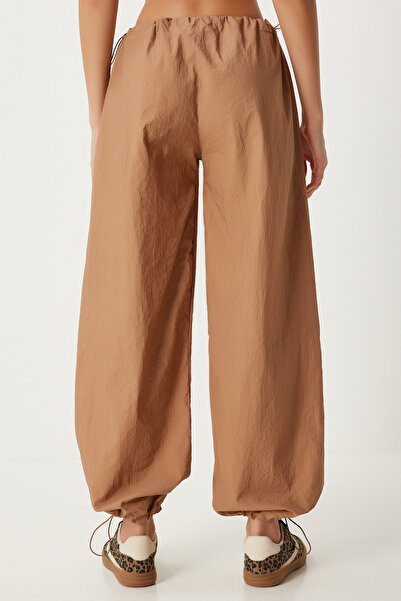 Happiness İstanbul Beige Women's Parachute Shalwar Trousers - With Pockets FN03274