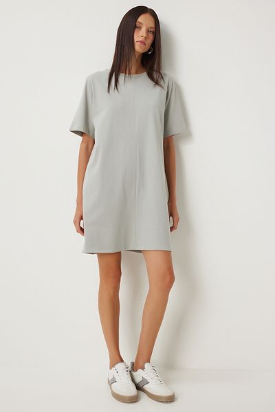 Happiness İstanbul Stone Gray Crew Neck Women's Combed Cotton Dress - BP00166