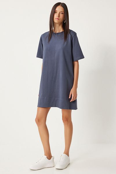 Happiness İstanbul Smoked Casual Combed Cotton Dress - Crew Neck BP00166