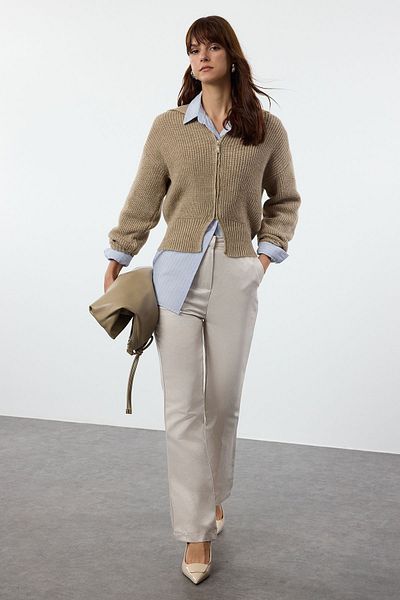 Trendyol Collection Beige Woven Straight Trousers - Twoaw25Pl00063
