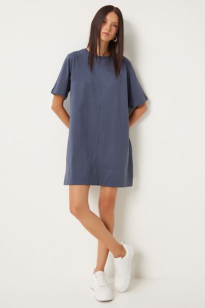 Happiness İstanbul Smoked Casual Combed Cotton Dress - Crew Neck BP00166