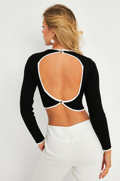 Cool & Sexy Schwarz-weiße Damenbluse YV270 – rückenfreies Design