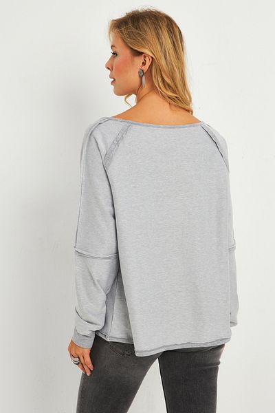 Cool & Sexy Šedá dámská mikina Boat Neck Reverse Stitched - Tf10