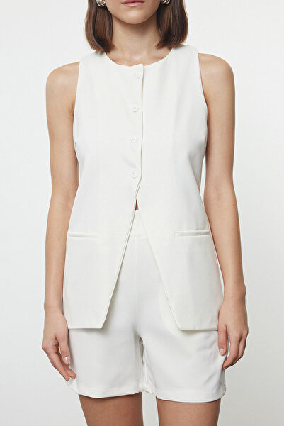 Trendyol Collection Crew Neck White Vest and Shorts Set - Twoaw25Au00129
